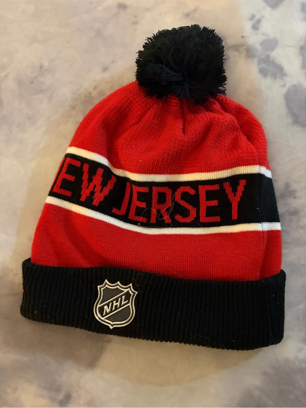 NHL Red & Black 'New Jersey' Pom Pom Kids Beanie